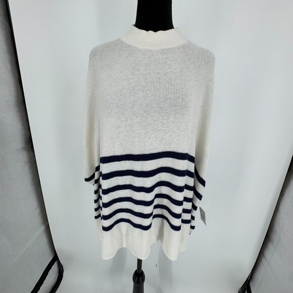 J Crew Poncho One Size NEW Navy Striped Wool Blend Coastal Old Money Preppy - Picture 1 of 8